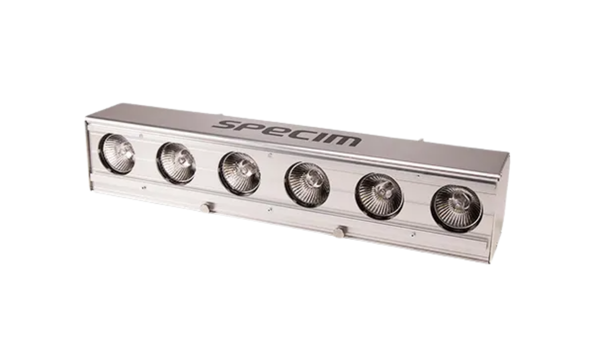 Specim rectangular metal illumination unit featuring six halogen bulbs