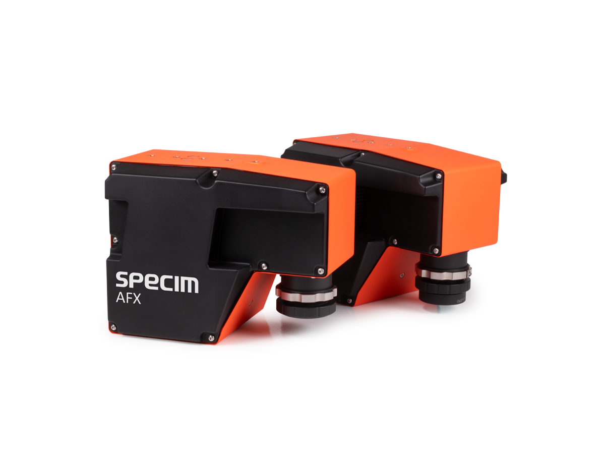 Two orange and black specim AFX cameras sitting on their side 