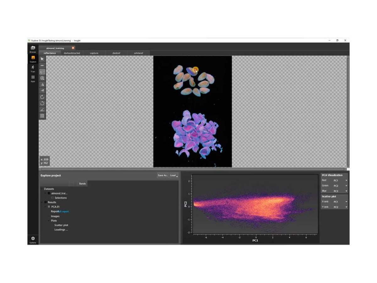 SpecimINSIGHT graphical user interface showing tools to view and browse hyperspectral data