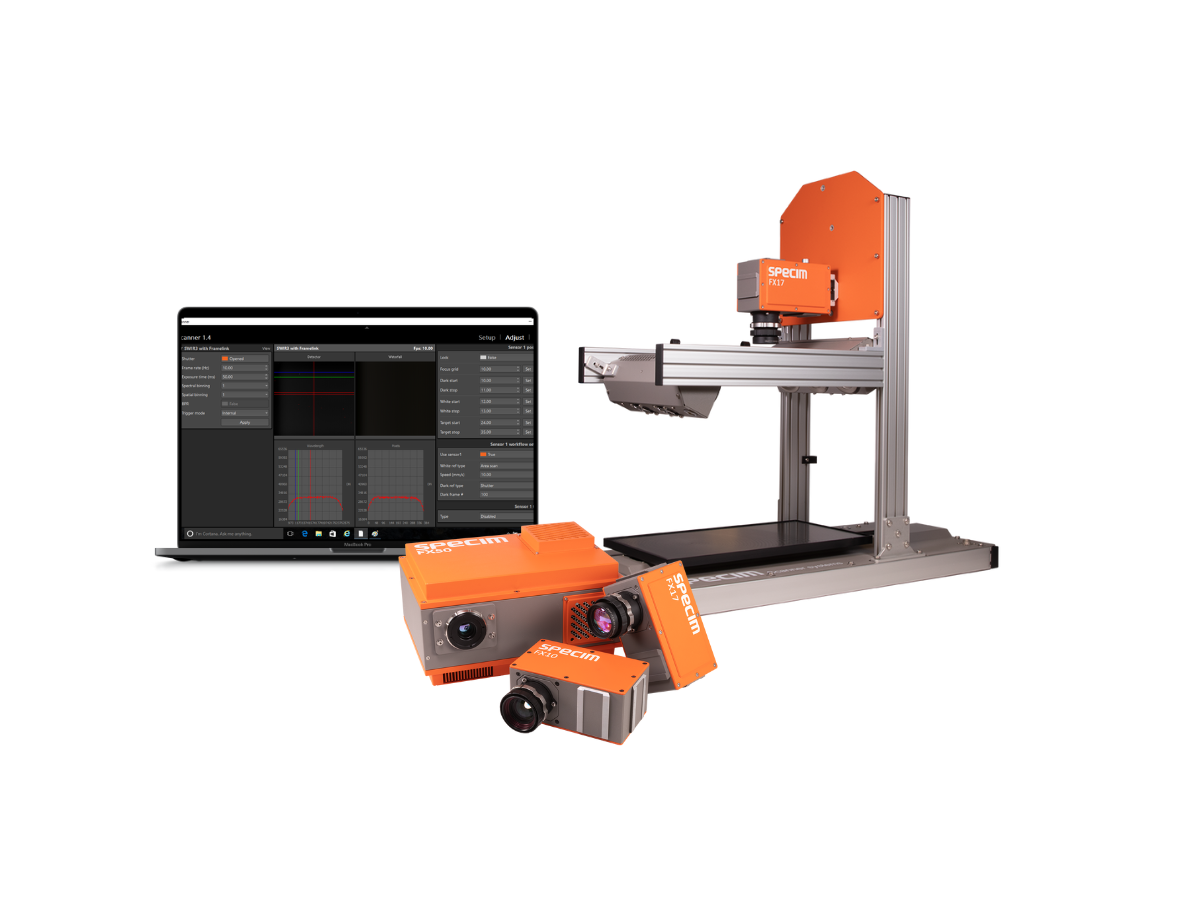 LUMO software graphic user interface on laptop beside Labscanner 40x20 and FX camera images