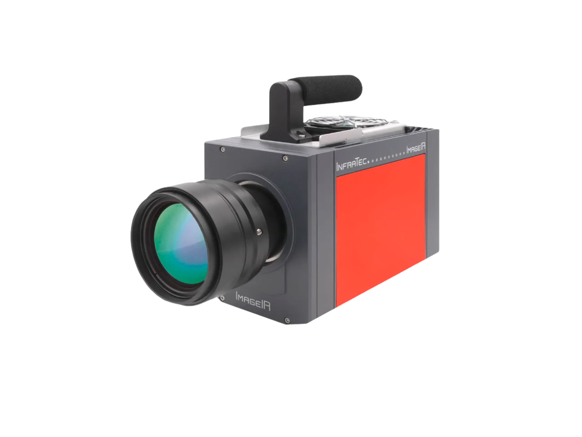 InfraTec ImageIR 8300 hs camera with objective lens, side view