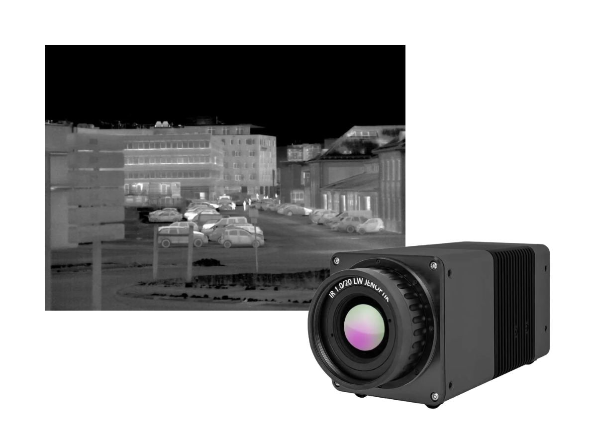 InfraTec VarioCAM HDx head Security 600 camera beside thermal security image of parking lot