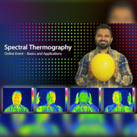 InfraTec Spectral thermography event image featuring man holding a balloon and images being captured with spectral thermography
