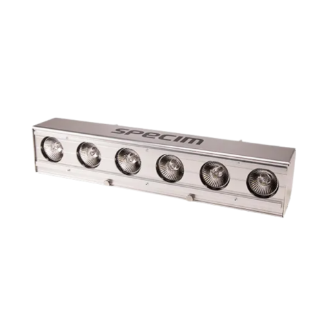 Specim rectangular metal illumination unit featuring six halogen bulbs